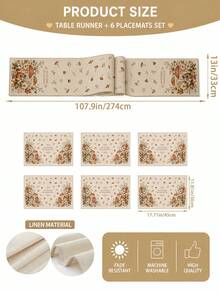 Autumn Mushroom Pattern "Autumn Blessing" Desktop Linen Table Flag+Placemat Set, Natural Style Home Decoration Table Flag, Foldable And Easy To Care For Kitchen Countertop Placemat, Autumn Decoration, Preferred Kitchen Supplies. - Multicolor - View 17