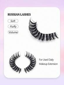 7 Pairs Russian Strip False Eyelashes, Fluffy Soft Thin Faux Mink Lashes, Enhance Eye Radiance, Suitable For Daily, Party, Date Makeup And Eyelash Extensions - Black - View 4