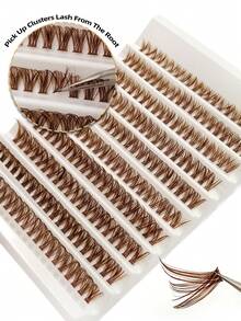 200pcs Brown 50D D Curl Cluster False Eyelashes, Fluffy Natural Soft Lightweight, Suitable For Holiday Party Travel Vacation Makeup, Cluster Lash Extensions - D - View 6