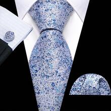 Light Blue Necktie Pocket Square Cufflinks Tie Clip 4pcs Set For Beach Resort Dinner & Sunset Wedding Reception - Baby Blue - View 2