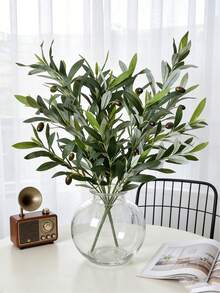 5pcs Artificial Olive Branch Set, Green Plant Stem, Olive Leaves, Faux Fruit, Silk Plant, Artificial Olive Branch With Green Leaves, Vase Filler, Home Decor, Indoor Artificial Greenery, Suitable For Wedding Bouquet, Arch, Wreath - Green - View 5