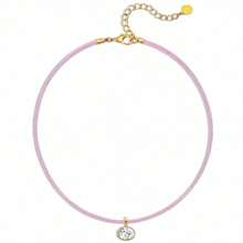 Oval Cubic Zirconia Pendant Silk Cord Necklace, Suitable For Women, Exquisite Bezel Design, Transparent Cubic Zirconia Minimalist Neck Chain Jewelry Gift. - Milan Rope Pendant Necklace - View 6