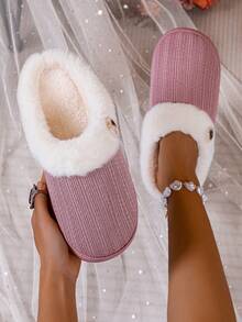 Women's Thermal Lined Comfortable Anti-Slip Wear-Resistant Closed-Toe Faux Fur Slippers Faux Suede - Pink - View 1