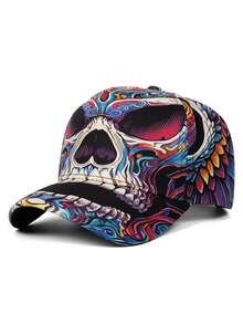 Vintage Washed Cute Ghost Baseball Cap, Adjustable Distressed Dad Hat, Daily Wear & Outdoor Leisure Sun Hat, Perfect Halloween Gift, Halloween Costume Inspiration - Full Print-skull - View 6