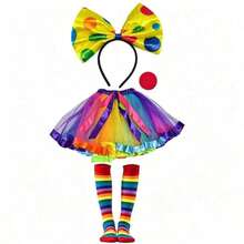 5pcs Clown Rainbow Costume Accessories Set, Includes Ballet Tutu, Headband, Socks, Nose. Halloween, Cos - Multicolor - View 6