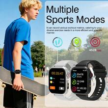 Kids Smart Watch With Silicone Sports Band, Call & Text, Pedometer, Calorie Tracker, Multiple Sports Modes, Call & Message Notifications, Full Screen Touch, Android & IOS Compatible, Fun Gift - Black - View 8