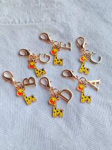 1PC Cute Giraffe Initial Keychain Pendant, Animal Theme With Golden Letter Decoration. Name Initial Keychain, Cute Accessory Suitable For Men And Women. Backpack Keychain Accessory, Great Gift For Boyfriends, Girlfriends, Classmates And Family, Small Party Favor - Multicolor - View 6