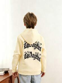 Teen Boy Fun Graphic Print Pullover Sweatshirt, Warm & Comfortable Thermal Lined Pullover Sweatshirt For Autumn/Winter - Apricot - View 3