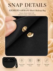 Giorgio Armani Armani Black Makeup Bag, 23*18cm, Snap Button Flap With Wrist Strap, Daily Storage For Makeup, Portable - Black - View 7