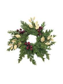 1/2pcs Red Berry & Gold Leaf Wreath - Artificial Green Pine Needle Candle Ring For Wedding Table Centerpiece, Holiday And Party Decor - A - View 6