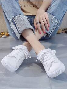 Women's Breathable Easy On/Off Slippers Flat Fashion Versatile Lace-Up Fur Trim Casual Shoes - White - View 6