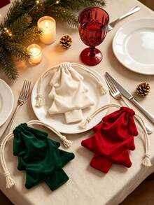 1pc Christmas Tree Velvet Gift Bag, Drawstring Candy Snack Bag, Christmas Small Gift Bag, Suitable For Holiday Party Favors, Wedding Guest Gifts, Christmas Decoration, Reusable Tree-Shaped Jewelry Candy Storage Bag, Holiday Gift Bag - I - View 4