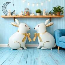 33 Inch Bow Rabbit Shaped Balloon, Birthday Party Celebration Decoration, Holiday Party Atmosphere Decor, Indoor Outdoor Room Scene Arrangement - Multicolor - View 2