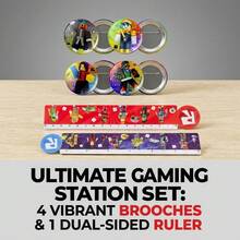 Set 5 Buah Bros Logam Tema Roblox Baru, Lencana Karakter Kartun Dunia Virtual, Dekorasi Pesta Liburan Anak-anak, Tas Ransel, Pakaian, Pin Serbaguna, Set 4 Buah Pin Lencana Logam Bulat + 1 Buah Penggaris Cetak Dua Sisi 20cm, Set Alat Tulis Pola Karakter Game Berwarna-warni, Hadiah Pesta Anak-anak dan Perlengkapan Belajar - Penggaris bros Roblo B - View 4