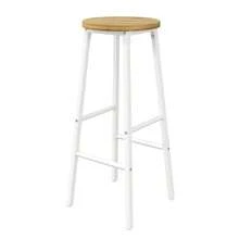 Set Of 2 Bar Stools With Wood-Look Seats, 70 Cm, Load Capacity Up To 150 Kg, With Adjustable Feet & Two Footrests, White Metal Frame, Ideal For Kitchen Islands - White - View 8