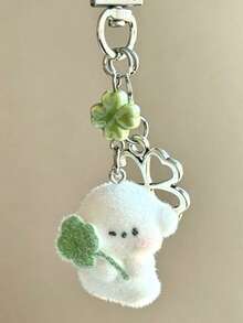 1pc Women's Flocked Lucky Puppy Key Chain Four-Leaf Clover Puppy Pendant Accessory Cute Adorable Earphone Bag Key Charm - Multicolor - View 3