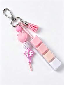 1pc Cross 4-Button Stress Relief Keychain Handmade Beaded Bag Charm Keyring,Handbag Charms - Multicolor - View 4