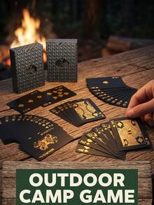 Waterproof Plastic Playing Cards, Tear-Resistant Textured Black & Gold Poker Cards, Unisex Cool Magic Performance Novelty Cards, Suitable For Beach, Bachelor Party Games, Outdoor Parties, Back To School, Home Decor, Travel & Holiday Essential Accessories - Multicolor - View 7