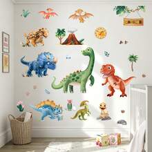 1pc Cartoon Jurassic Dinosaur Wall Sticker, Cute Dinosaur Decal For Kindergarten Children's Room Decoration - B - View 1
