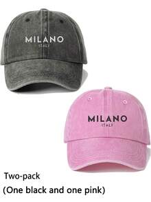 1 件 MILANO ITALY 印花棒球帽，男女通用情侣软顶帽，时尚休闲太阳帽，纯色弧形帽檐 - 彩色 - 查看 16