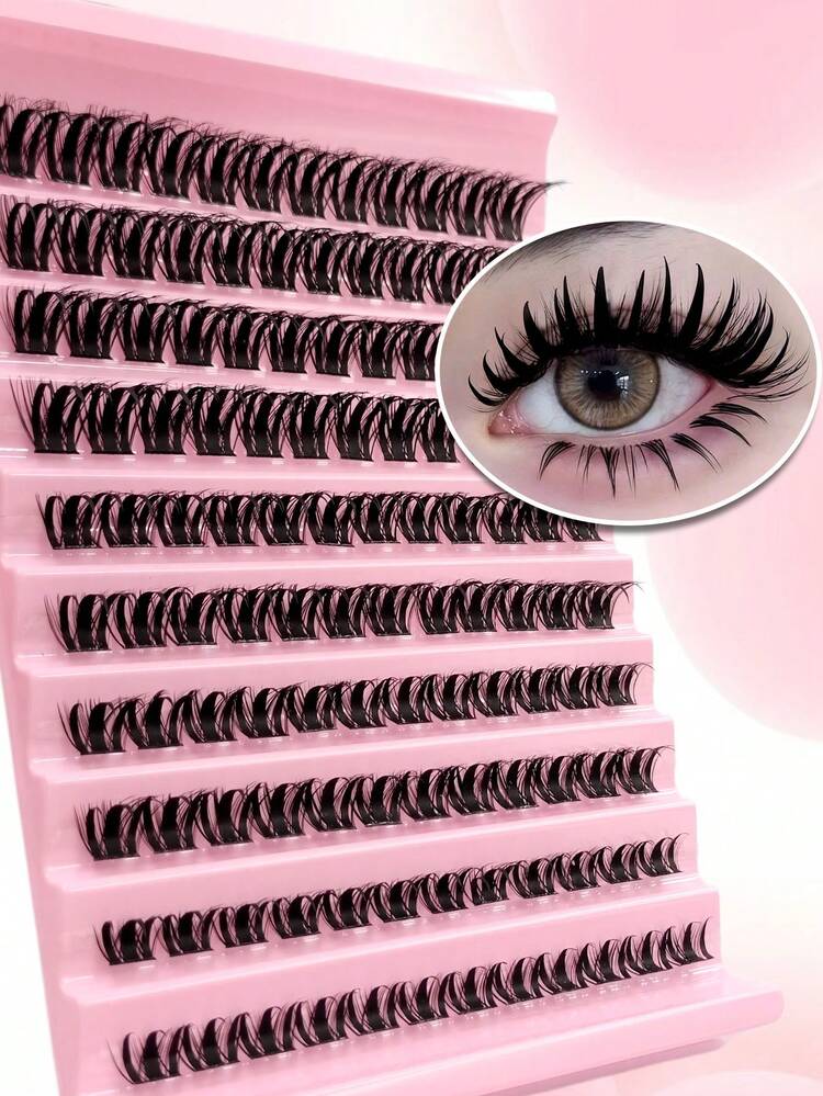 Sibeuna 120pcs Spiky D-Curl Thick Cluster False Eyelashes, Exaggerated Cartoon Style, Dense And Lightweight, Travel Essential, Suitable For Beginners - D - View 2