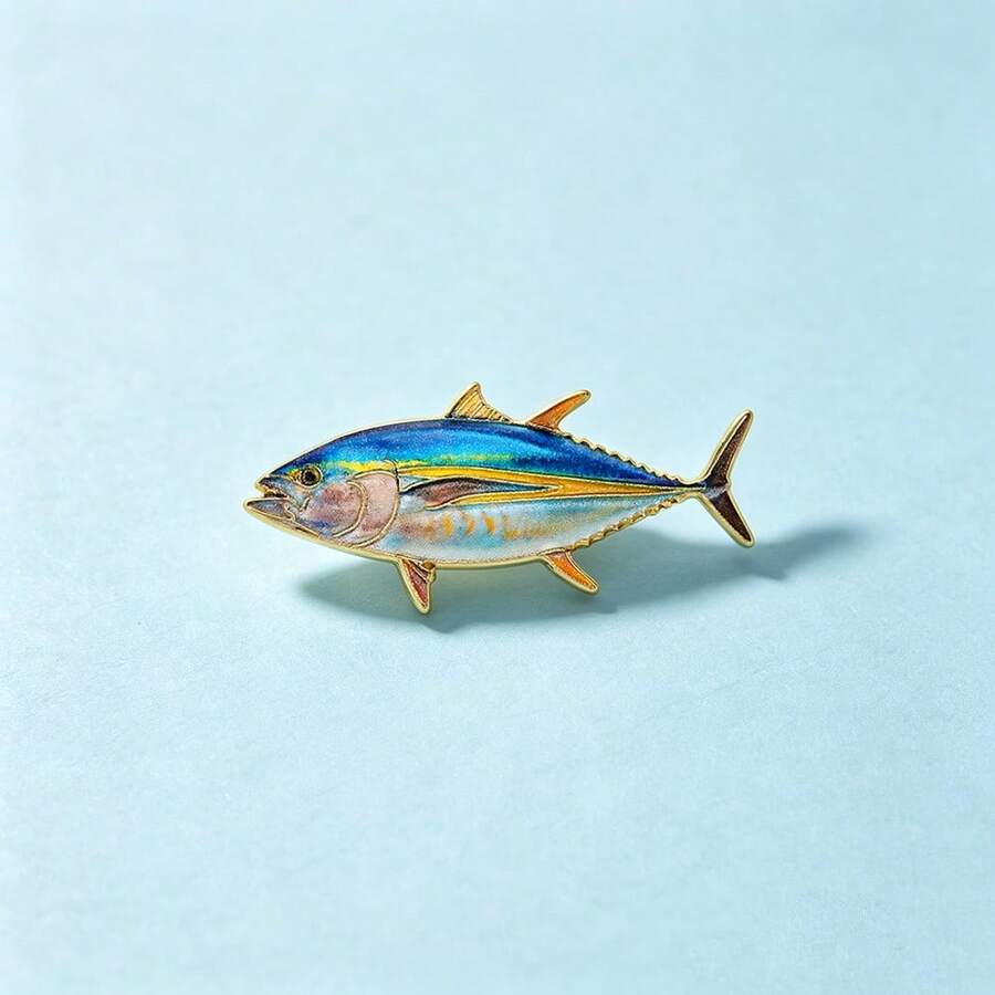 1pc Gold Outline Realistic Yellowfin Tuna Enamel Pin, Ocean Sea Fish Marine Animal Lapel Pin, Metal Pin For Jackets Bags, Ocean Nature Lover Gift