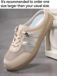 Women's Casual Sports Slip-On Mesh Breathable Low-Top Shoes, Beige Fashion Mule Sandals For Summer - 296 Khaki - View 9