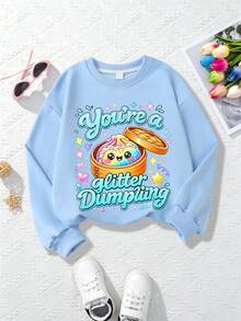 Cute Girls' Sweatshirt, Cartoon Rainbow Glitter Steamer Print Casual Autumn/Winter Campus Top - Baby Blue - View 2