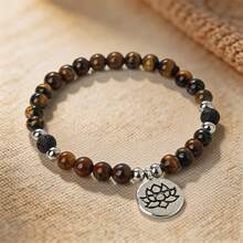 1 Pc Of Yoga Zen Style Simple And Versatile Lotus Pendant Bracelet For Men And Women To Pray For Blessings And Protect Themselves Buddha Bead Bracelet - Multicolor - View 6
