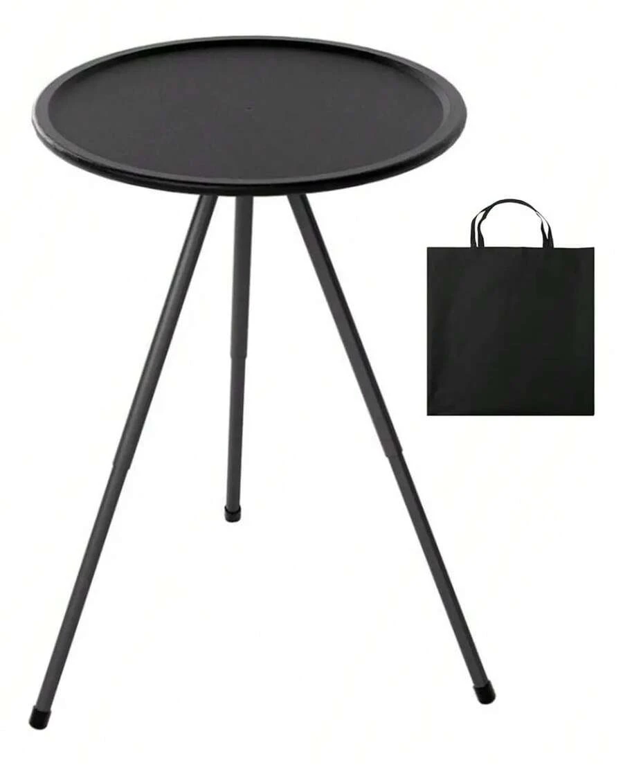 Mesa Plegable Redonda KIUO para Camping, Picnic o Viajes con Altura Ajustable - Negro - Ver 1