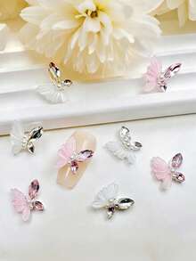 10pcs Ice Crystal Butterfly Nail Art Charms Handmade Rhinestone White Powder Crystal Nail Decor, Suitable For Nail Art Embellishment And Resin Craft Decoration, Random Color - Multicolor - View 5