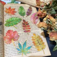 50Pcs Clear PET Gold Foil Leaf Stickers, Transparent Autumn Multicolor Maple Ginkgo Leaves With Golden Vein Decals, Waterproof Self-Adhesive Stickers For Junk Journal Scrapbook Card Envelope DIY Decor - 50pcs/set - View 6