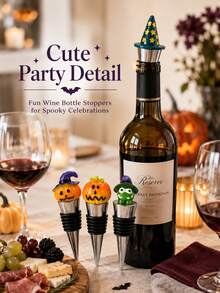 4pcs Halloween Wine Bottle Stopper Wizard Hat Pumpkin Sealer For Party Tables - Multicolor - View 5
