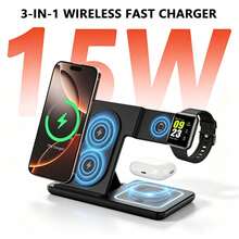 Đế sạc không dây nhanh 3 trong 1 gấp gọn 15W, tương thích với iPhone 16 15 14 13 12 11, 9 8 7 6 5 Pro, cấp nguồn qua USB - Nhiều màu - Xem 1