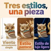 Figura Decorativa de Búho con Detalles Dorados y Patrones Geométricos, Adorno de Mesa para Estantería y Salón, Estatua de Poliéster para Decoración del Hogar, 13.50 x 10.00 x 16.00 cm - A - Ver 3