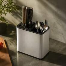 Stainless Steel And PP Plastic Kitchen Knife And Utensil Holder Organizer, Multi-Slot Storage Block For Knives And Scissors, 19.6 X 11.8 X 20cm - Silver - View 8