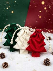 1pc Christmas Tree Velvet Gift Bag, Drawstring Candy Snack Bag, Christmas Small Gift Bag, Suitable For Holiday Party Favors, Wedding Guest Gifts, Christmas Decoration, Reusable Tree-Shaped Jewelry Candy Storage Bag, Holiday Gift Bag - I - View 6