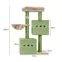 HEXCELEN 98 Cm Tower, Cat Tree, Sisal Scratching Post, Cats Tower For Indoor, Multi-Level Stable Cat Tree With Cats House, 2 Caves - Green - View 5