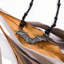 Punk Style Women's Pure Black Beaded Necklace With Fashion Bat Pendant, Cool Style Suitable For Daily Wear, Party And Holiday - Black - View 6