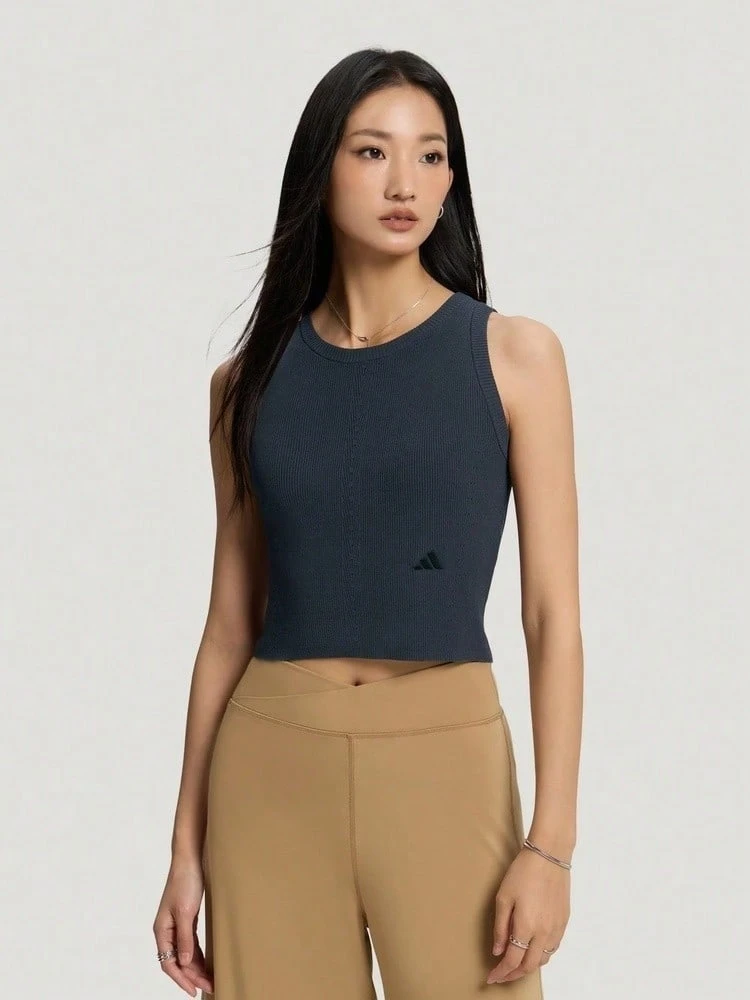 Adidas Summer Casual Solid Color Cropped Sports Tank Top KX0308 - Navy Blue - View 1