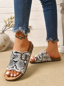 New Thick Sole Women's Slippers, Summer Beach & Home Wear, One-Strap Buckle Sandals - Black and White - View 4