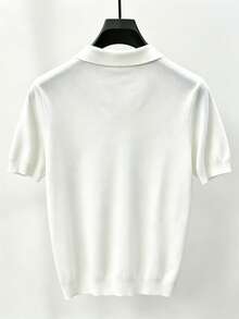 Men's Solid Color Polo Collar Casual Commute Knit Top - White - View 2