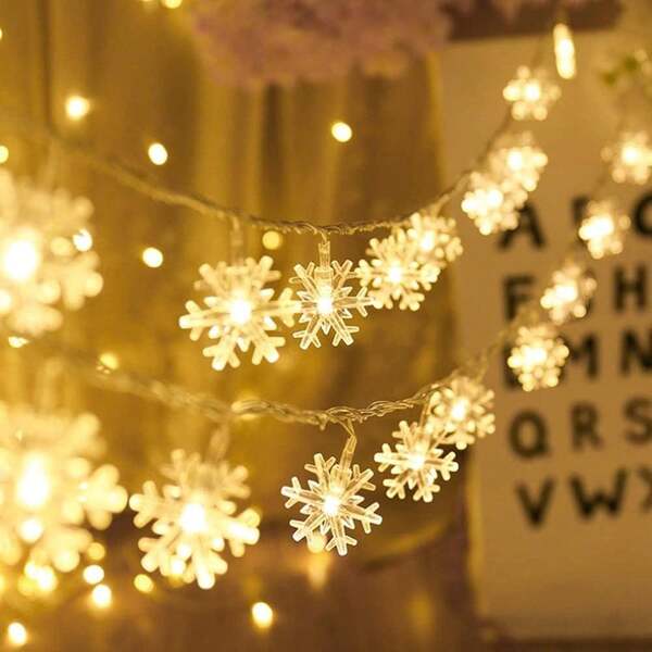 1pc 4.92ft-32.8ft/10-80 LED Fairy String Lights, Snowflake String Lights, Christmas Birthday Party Home Decor Atmosphere Lights, Scene Decoration, Christmas Tree Decoration, Battery Powered (Batteries Not Included)