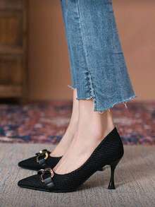 Women's PU Material High Heel Shoes, New Design Comfortable Pointed Toe Stiletto Pumps, Niche Elegant Celebrity Style - Black - View 4