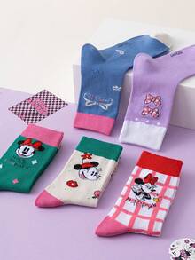 1/5/10 Pairs Disney Men's Mid-Calf Socks, Halloween Bow Plaid Minnie Mouse, Autumn/Winter Funny Socks - Multicolor - View 7
