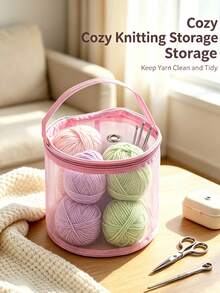 1 Set Large Capacity Yarn Storage Bag, Easy Rotating Roller Design, With Threading Hole And Handle, Crochet Knitting Tool Storage Bag, Space-Saving, Suitable For Beginners And Elderly - Multicolor - View 3