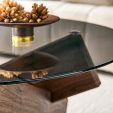 Living Room Table Sets - Walnut + MDF+Glass - View 7