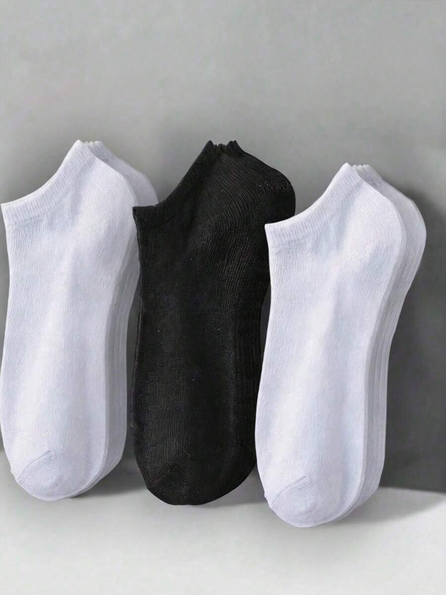 1/5/10/15/20 Pairs Women's Cotton Boat Socks, Invisible Low-Cut Short Socks For Girls, Mesh Breathable Holes, Moisture-Wicking Soft All-Season Commute & Sports Socks, Black/White/Grey Random Colors - Multicolor - View 1