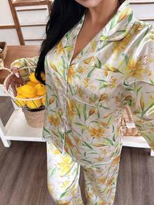 2pcs/Set Women's Floral Long Sleeve Long Pants Pajama Set - Multicolor - View 5