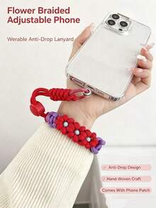 1pc Dopamine Color Handmade Woven Daisy Phone Wrist Strap, Multi-Use Bag & Key Pendant, Cute Gift For Girls - Multicolor - View 4